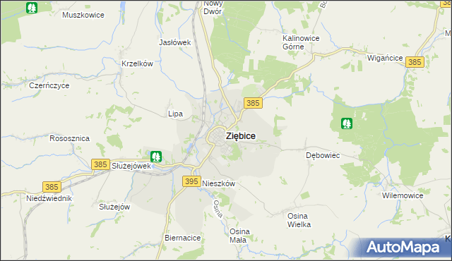 mapa Ziębice, Ziębice na mapie Targeo