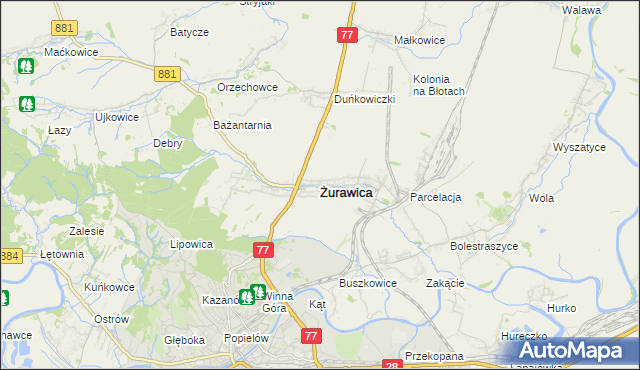 mapa Żurawica powiat przemyski, Żurawica powiat przemyski na mapie Targeo