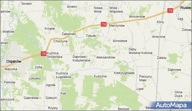mapa Aleksandrów gmina Rusiec, Aleksandrów gmina Rusiec na mapie Targeo