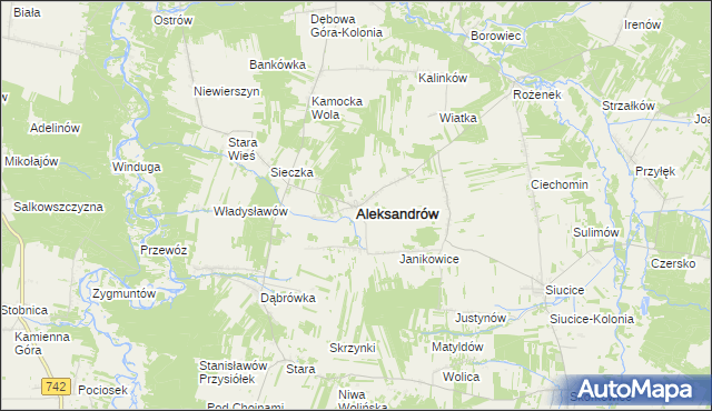 mapa Aleksandrów powiat piotrkowski, Aleksandrów powiat piotrkowski na mapie Targeo