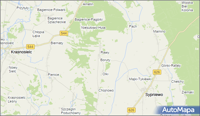 mapa Boruty gmina Sypniewo, Boruty gmina Sypniewo na mapie Targeo