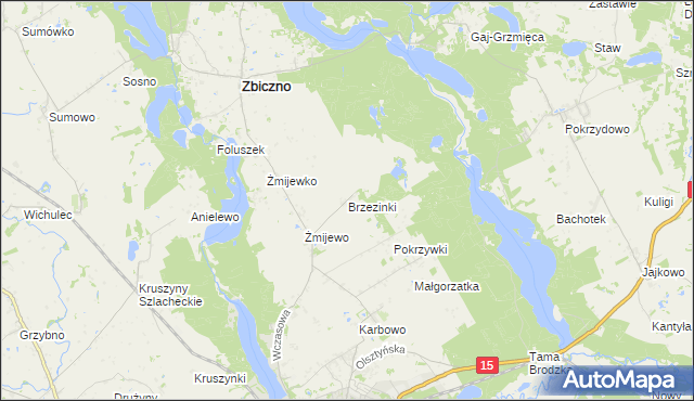 mapa Brzezinki gmina Zbiczno, Brzezinki gmina Zbiczno na mapie Targeo