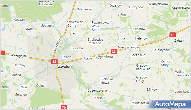 mapa Cyganówka gmina Zwoleń, Cyganówka gmina Zwoleń na mapie Targeo