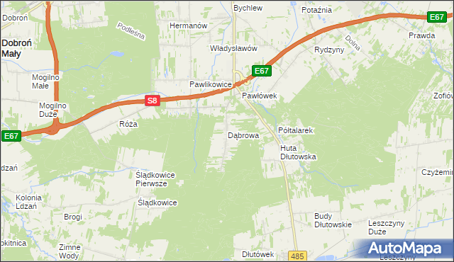 mapa Dąbrowa gmina Dłutów, Dąbrowa gmina Dłutów na mapie Targeo