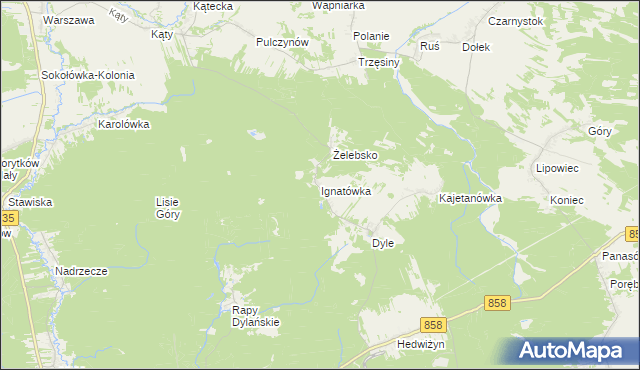 mapa Ignatówka gmina Biłgoraj, Ignatówka gmina Biłgoraj na mapie Targeo