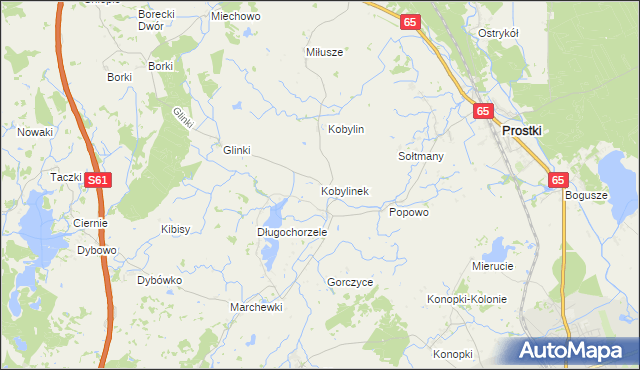 mapa Kobylinek gmina Prostki, Kobylinek gmina Prostki na mapie Targeo