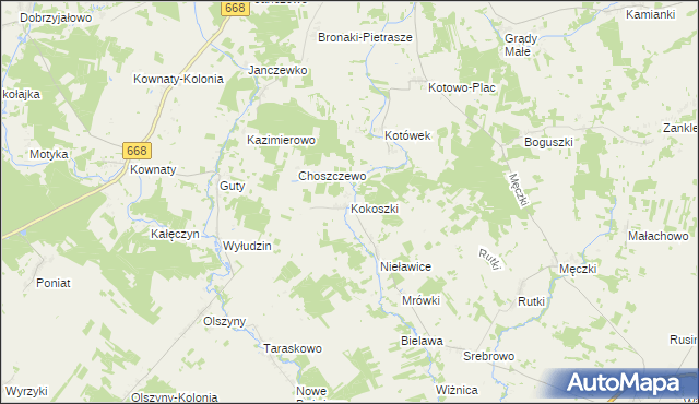 mapa Kokoszki gmina Wizna, Kokoszki gmina Wizna na mapie Targeo