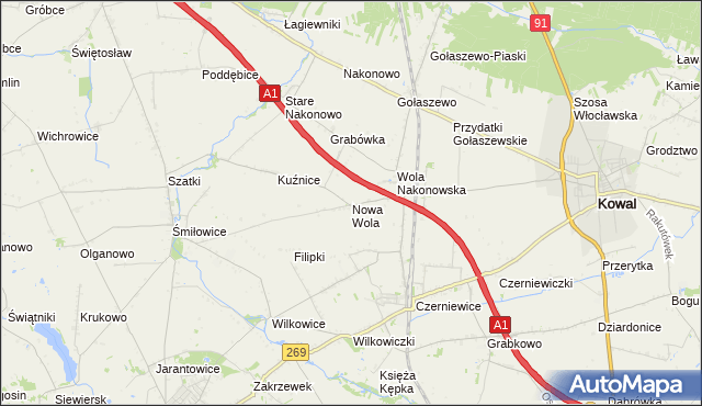 mapa Nowa Wola gmina Choceń, Nowa Wola gmina Choceń na mapie Targeo