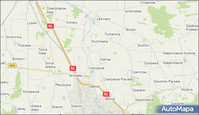 mapa Ostrów gmina Ozorków, Ostrów gmina Ozorków na mapie Targeo