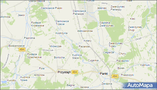 mapa Pacanów gmina Panki, Pacanów gmina Panki na mapie Targeo