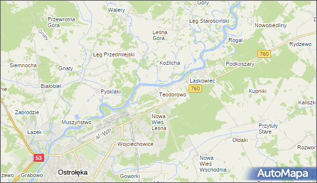 mapa Teodorowo gmina Rzekuń, Teodorowo gmina Rzekuń na mapie Targeo