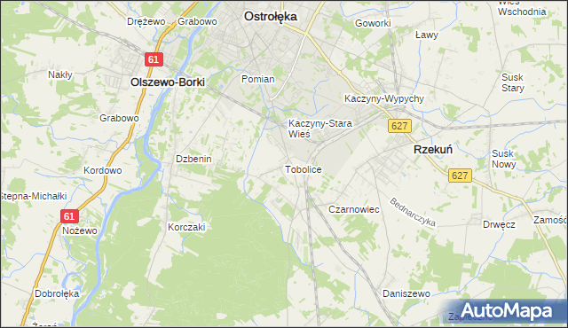 mapa Tobolice gmina Rzekuń, Tobolice gmina Rzekuń na mapie Targeo