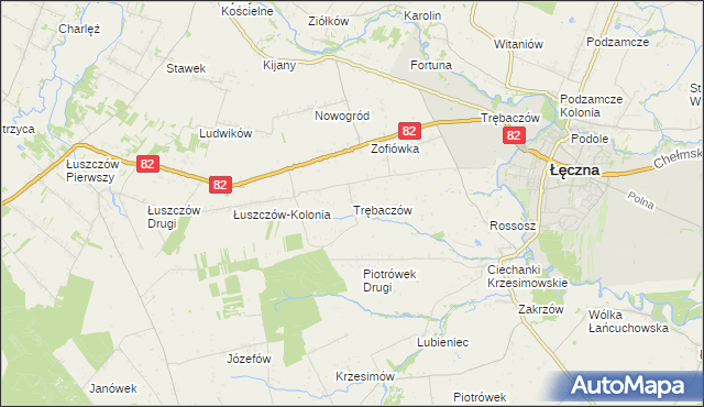 mapa Trębaczów gmina Łęczna, Trębaczów gmina Łęczna na mapie Targeo