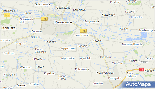 mapa Żębocin, Żębocin na mapie Targeo