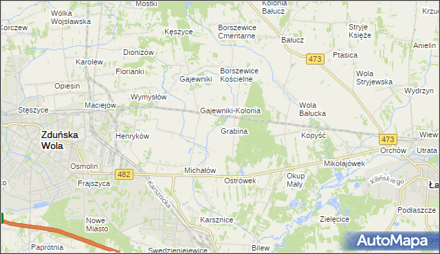 mapa Grabina gmina Łask, Grabina gmina Łask na mapie Targeo