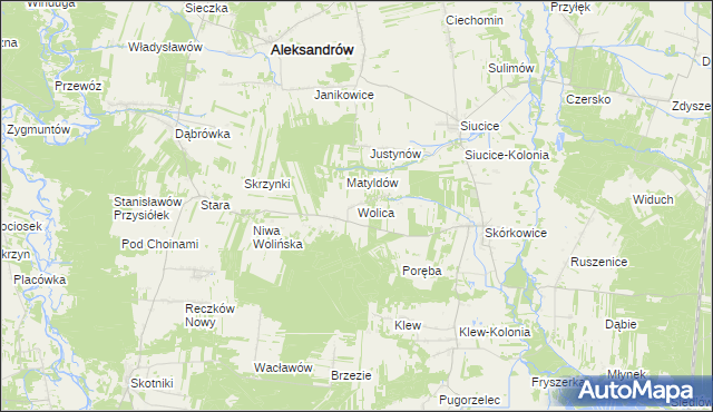 mapa Wolica gmina Aleksandrów, Wolica gmina Aleksandrów na mapie Targeo