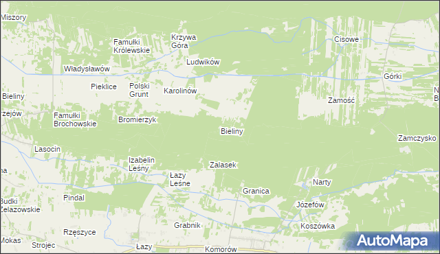 mapa Bieliny gmina Kampinos, Bieliny gmina Kampinos na mapie Targeo