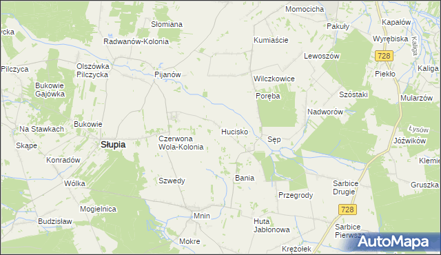 mapa Hucisko gmina Słupia Konecka, Hucisko gmina Słupia Konecka na mapie Targeo