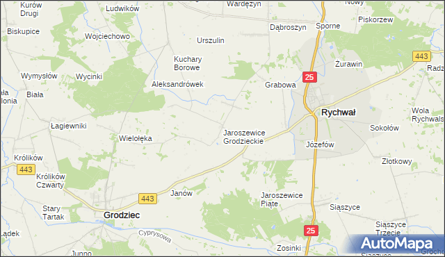 mapa Jaroszewice Grodzieckie, Jaroszewice Grodzieckie na mapie Targeo