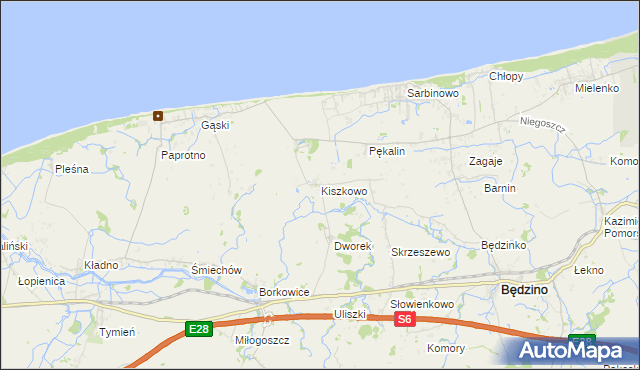 mapa Kiszkowo gmina Będzino, Kiszkowo gmina Będzino na mapie Targeo