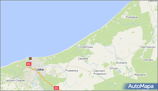 mapa Orzechowo gmina Ustka, Orzechowo gmina Ustka na mapie Targeo