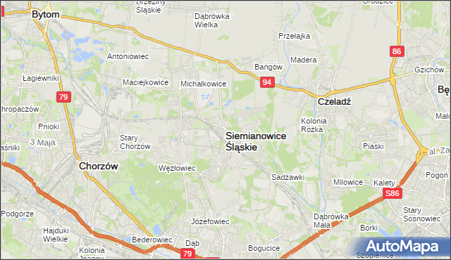 mapa Siemianowice Śląskie, Siemianowice Śląskie na mapie Targeo