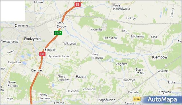 mapa Stary Kraszew, Stary Kraszew na mapie Targeo