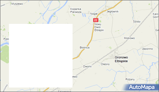 mapa Błotnica gmina Gronowo Elbląskie, Błotnica gmina Gronowo Elbląskie na mapie Targeo