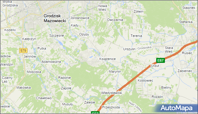 mapa Książenice gmina Grodzisk Mazowiecki, Książenice gmina Grodzisk Mazowiecki na mapie Targeo