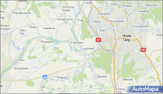 mapa Ludźmierz, Ludźmierz na mapie Targeo