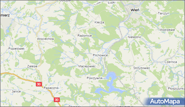 mapa Pilchowice gmina Wleń, Pilchowice gmina Wleń na mapie Targeo