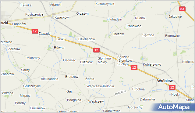 mapa Słomków Mokry, Słomków Mokry na mapie Targeo