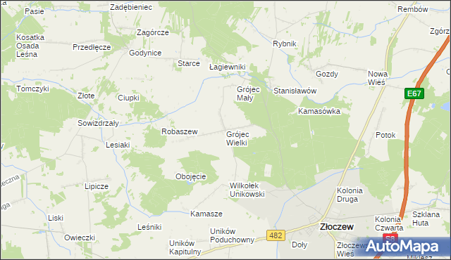 mapa Grójec Wielki gmina Złoczew, Grójec Wielki gmina Złoczew na mapie Targeo