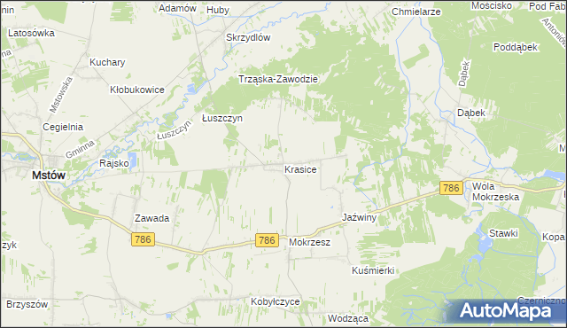 mapa Krasice gmina Mstów, Krasice gmina Mstów na mapie Targeo