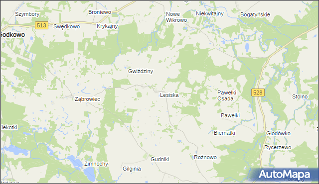 mapa Lesiska gmina Godkowo, Lesiska gmina Godkowo na mapie Targeo