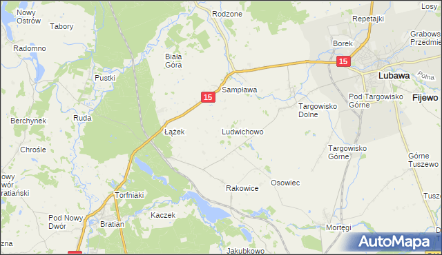 mapa Ludwichowo gmina Lubawa, Ludwichowo gmina Lubawa na mapie Targeo