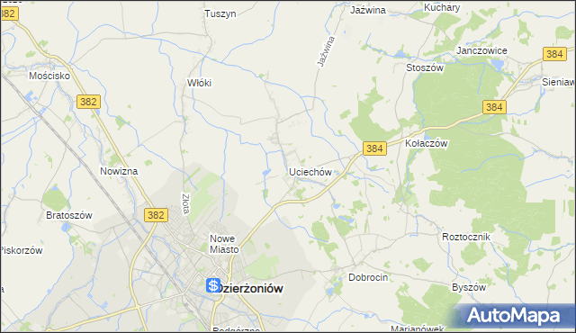 mapa Uciechów gmina Dzierżoniów, Uciechów gmina Dzierżoniów na mapie Targeo