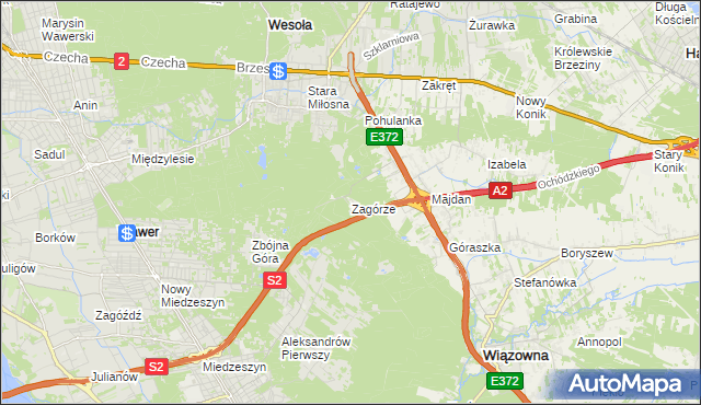 mapa Zagórze gmina Wiązowna, Zagórze gmina Wiązowna na mapie Targeo
