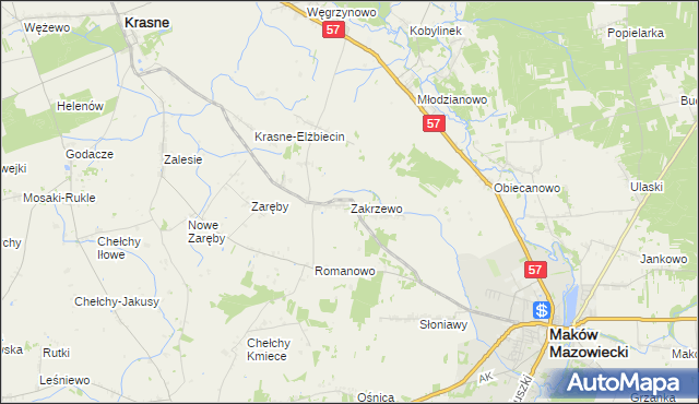 mapa Zakrzewo gmina Karniewo, Zakrzewo gmina Karniewo na mapie Targeo