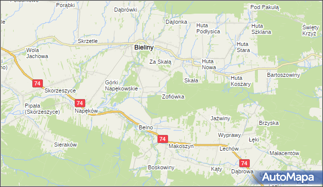 mapa Zofiówka gmina Bieliny, Zofiówka gmina Bieliny na mapie Targeo