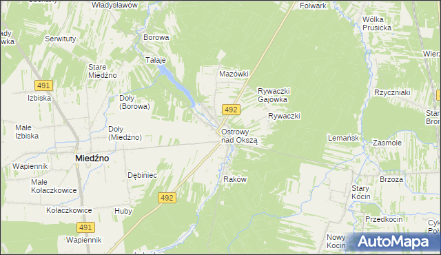 mapa Ostrowy nad Okszą, Ostrowy nad Okszą na mapie Targeo