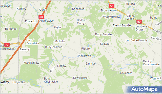 mapa Piekary gmina Mszczonów, Piekary gmina Mszczonów na mapie Targeo