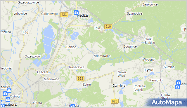 mapa Adamowice gmina Lyski, Adamowice gmina Lyski na mapie Targeo