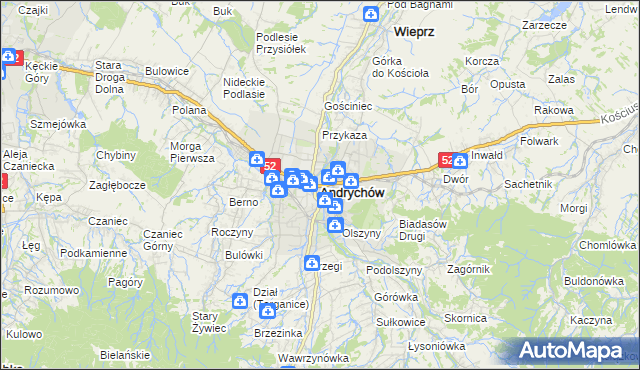 mapa Andrychów, Andrychów na mapie Targeo