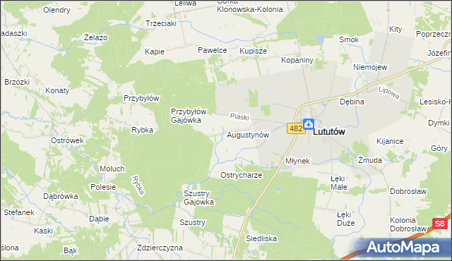 mapa Augustynów gmina Lututów, Augustynów gmina Lututów na mapie Targeo