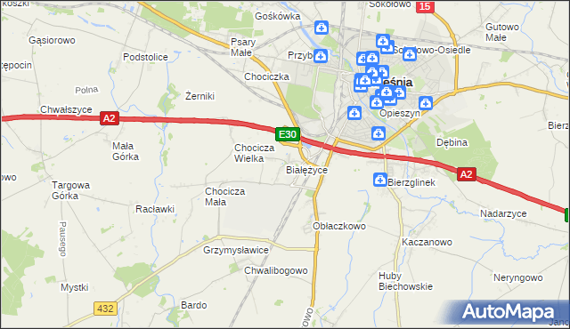 mapa Białężyce, Białężyce na mapie Targeo