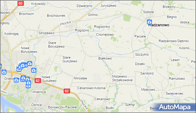 mapa Białkowo gmina Radzanowo, Białkowo gmina Radzanowo na mapie Targeo