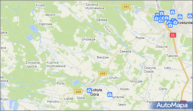mapa Bierzów gmina Kobyla Góra, Bierzów gmina Kobyla Góra na mapie Targeo