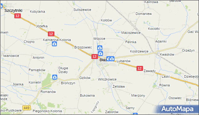 mapa Błaszki, Błaszki na mapie Targeo