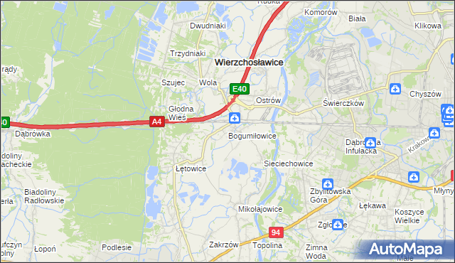 mapa Bogumiłowice gmina Wierzchosławice, Bogumiłowice gmina Wierzchosławice na mapie Targeo